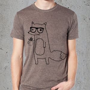 Fox Coffee Junkie Graphic Tee Print T-Shirt M